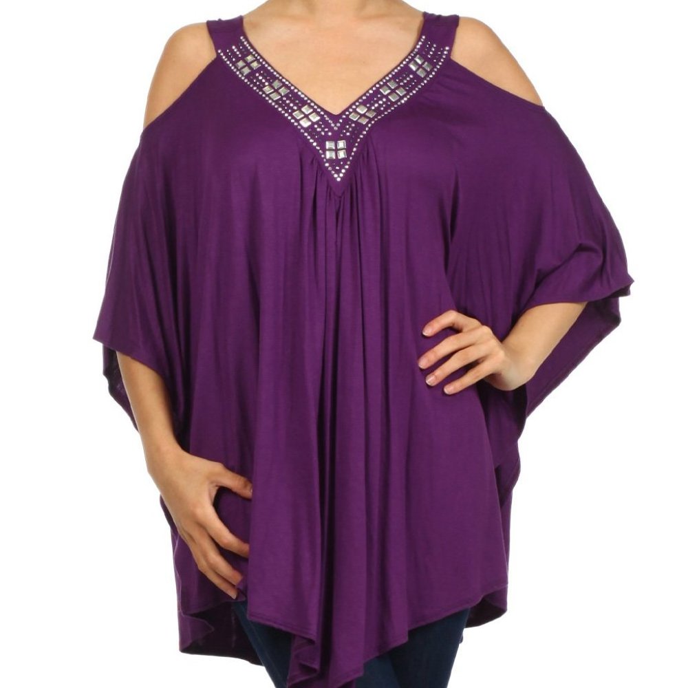 Plum Cutout Cape-Sleeve Top